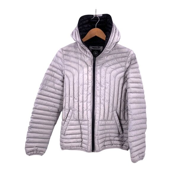 Halifax Traders Light Gray Hooded Goose Down Filled Puffer Jacket Size Medium - Picture 2 of 5